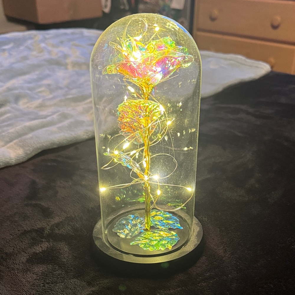 Enchanted Gold Rose in Glass Dome
